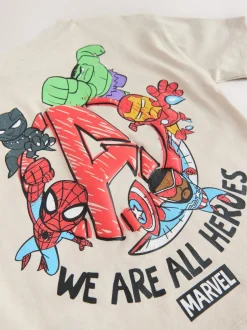 Next Marvel Short Sleeve Cotton T-Shirt (3mths-8yrs) Light Grey Discount