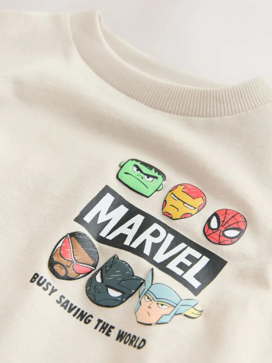 Next Marvel Short Sleeve Cotton T-Shirt (3mths-8yrs) Light Grey Discount