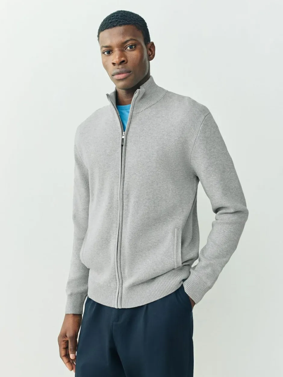 Next N.Premium Regular Fit 100% Cotton Premium Zip-Through Cardigan Light Grey New