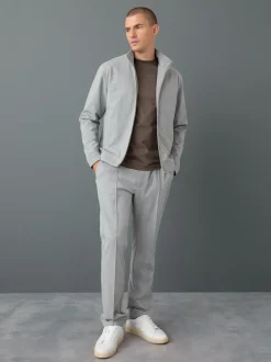 Next Premium Smart Funnel Neck Zip Through With Wool Light Grey Discount