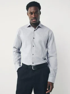 Next Light Grey Regular Fit Check Soft Touch 100% Cotton Smart Long Sleeve Shirt Hot
