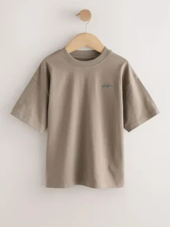 Next Short Sleeve Logo Chest Graphic T-Shirts 4 Pack (3-16yrs) Light Grey/Brown/Dark Grey/Green Sale