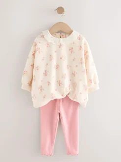 Next Light Pink Ditsy Floral Collar Sweatshirt and Leggings Set (3mths-7yrs) Discount