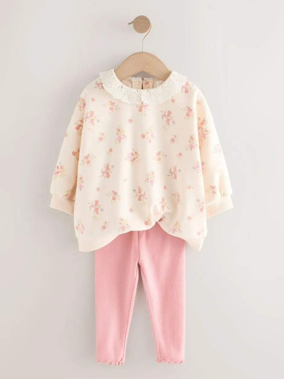 Next Light Pink Ditsy Floral Collar Sweatshirt and Leggings Set (3mths-7yrs) Discount