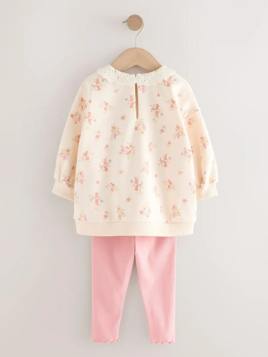 Next Light Pink Ditsy Floral Collar Sweatshirt and Leggings Set (3mths-7yrs) Discount