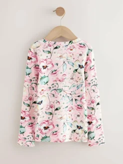 Next Light Pink Floral Long Sleeve Ribbed Top (3-16yrs) Discount