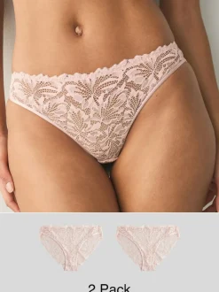 Next Light Pink High Leg Ultimate Comfort Lace Knickers 2 Pack Sale