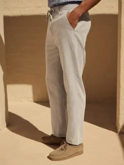 Next Regular Fit Cotton Linen Twill Chino Trousers Light Stone Clearance