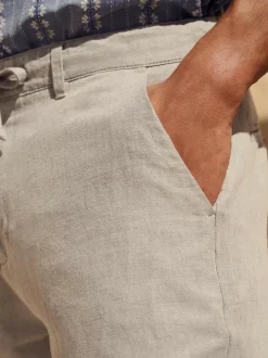 Next Regular Fit Cotton Linen Twill Chino Trousers Light Stone Clearance