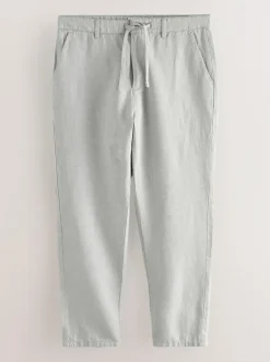 Next Regular Fit Cotton Linen Twill Chino Trousers Light Stone Clearance