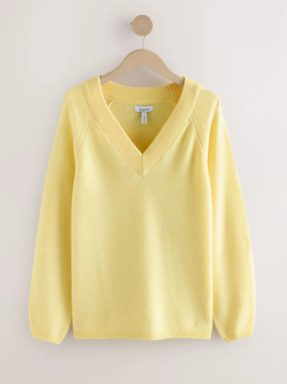 Next Light Yellow N.Premium 100% Merino Wool V-Neck Jumper Clearance