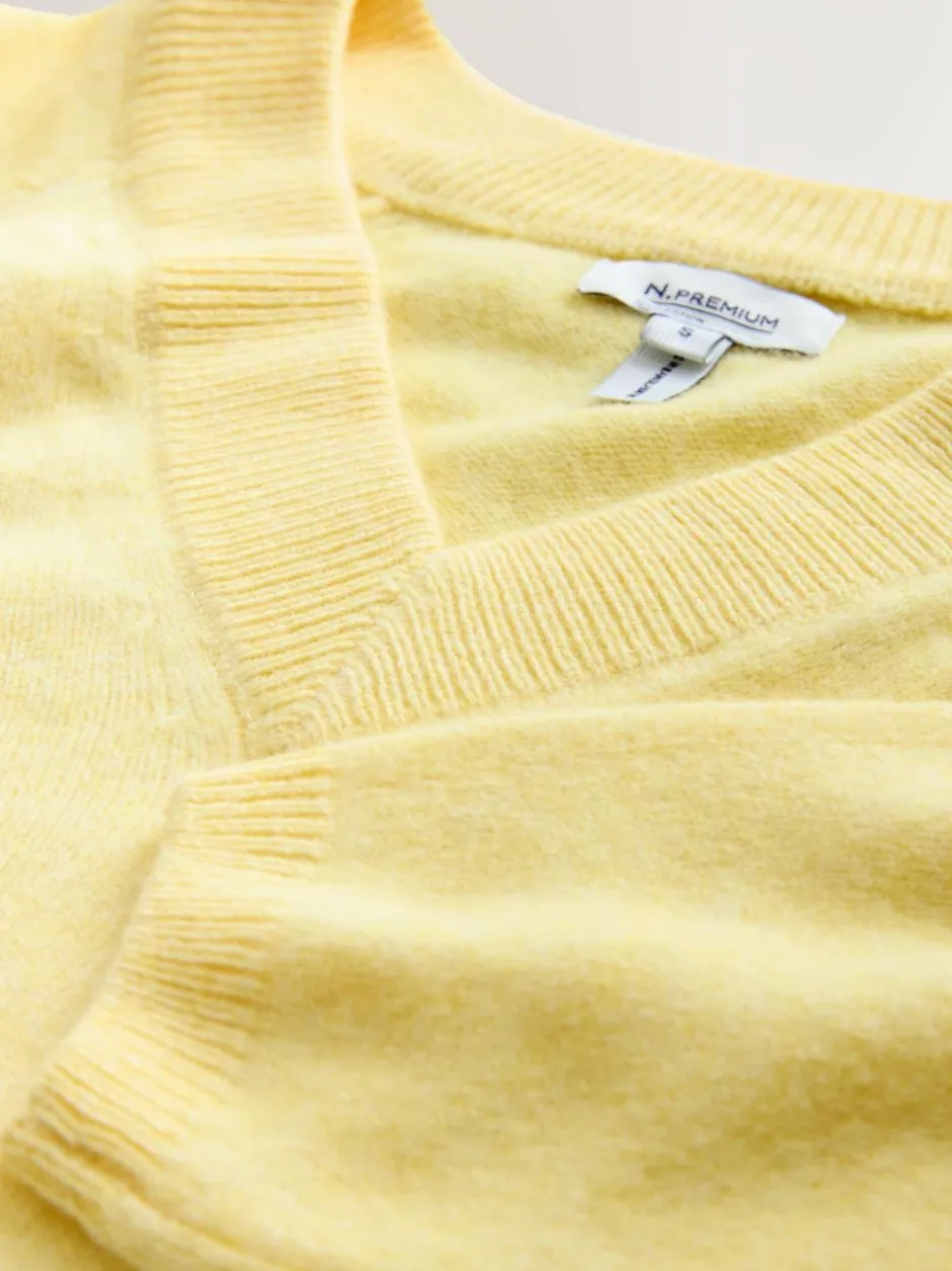 Next Light Yellow N.Premium 100% Merino Wool V-Neck Jumper Clearance