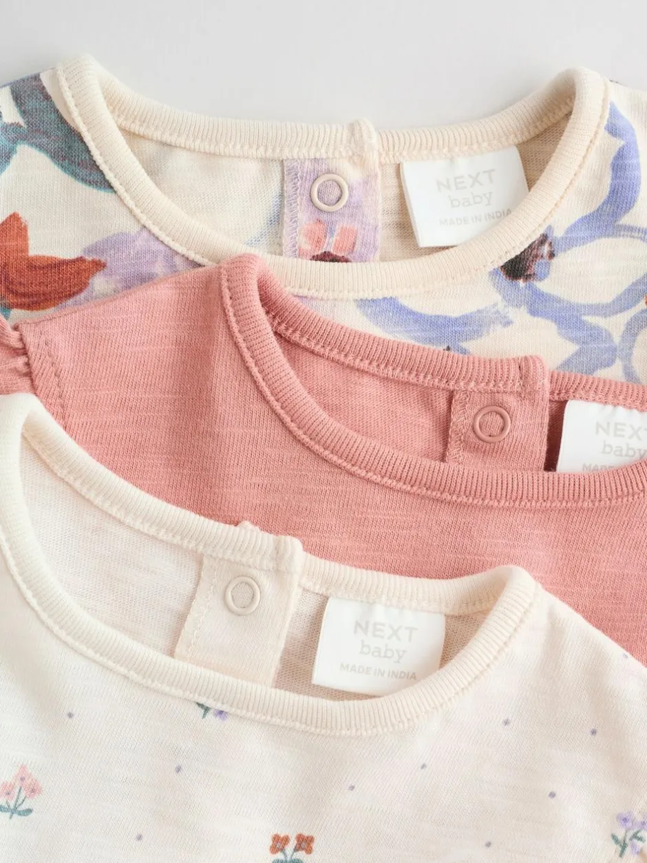 Next 3 Pack Baby Rompers Lilac and Ecru