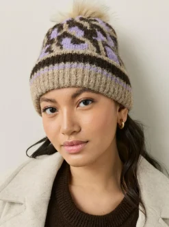 Next Knitted Pom Hat Lilac Animal