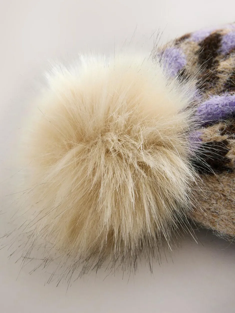 Next Knitted Pom Hat Lilac Animal
