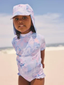 Next Short Sleeved Sunsafe Swim Set (3mths-10yrs) Lilac Purple Butterfly Foil New