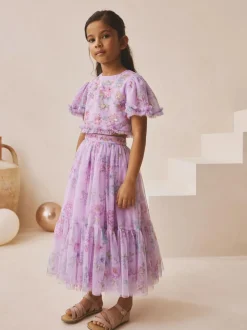 Next Lilac Purple Floral Embellished Top and Skirt Lehenga Set (3-16yrs) Hot
