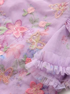 Next Lilac Purple Floral Embellished Top and Skirt Lehenga Set (3-16yrs) Hot
