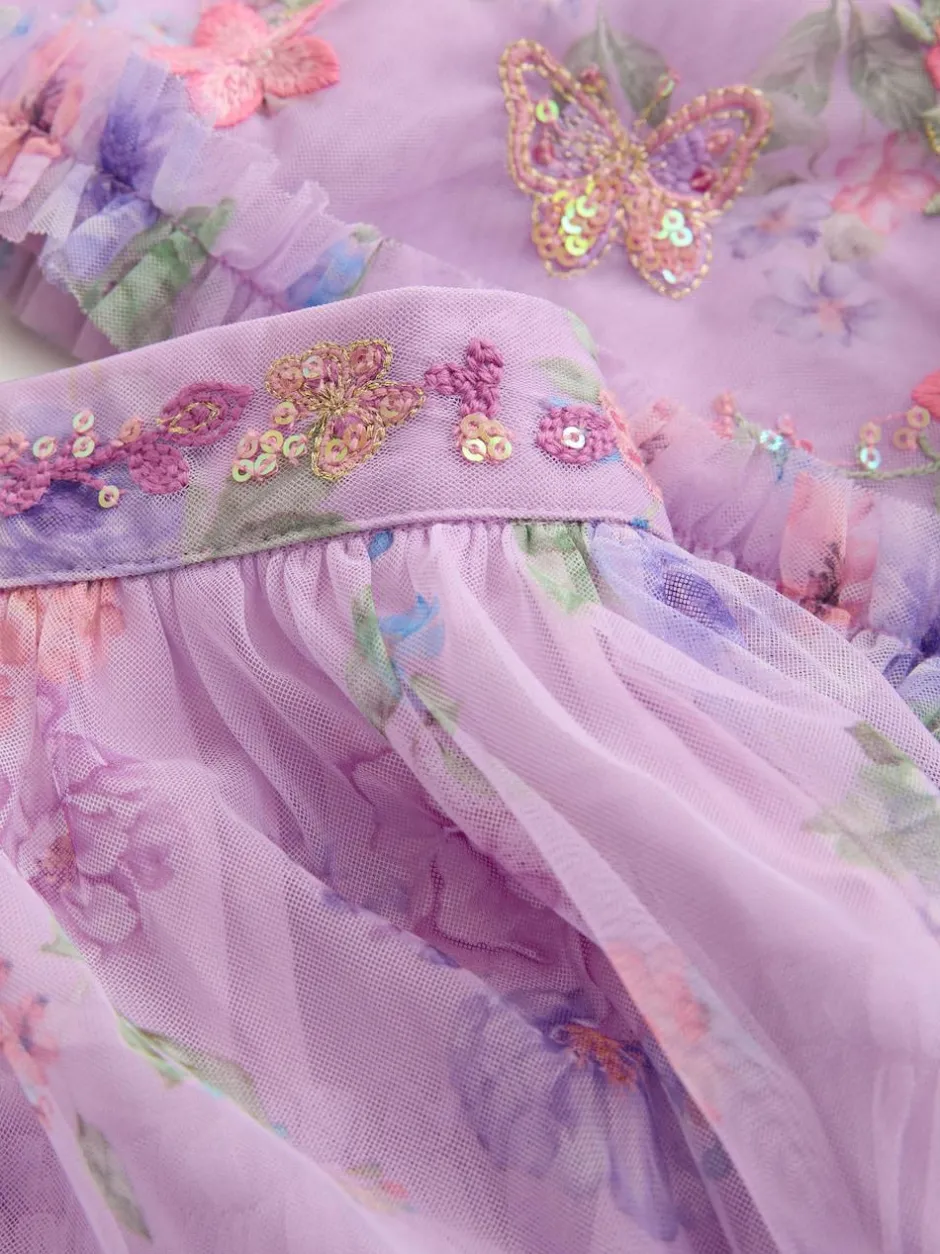Next Lilac Purple Floral Embellished Top and Skirt Lehenga Set (3-16yrs) Hot