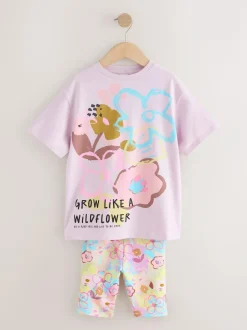 Next T-Shirt and Cycle Shorts Set (3-16yrs) Lilac Purple Floral Sale