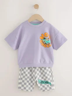 Next Lilac Purple Hot Wheels Check Short T-Shirt Set (9mths-8yrs) Best