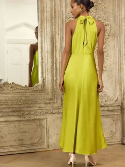 Next Lime Green Textured Satin Halter Sleeveless Midi Dress Online