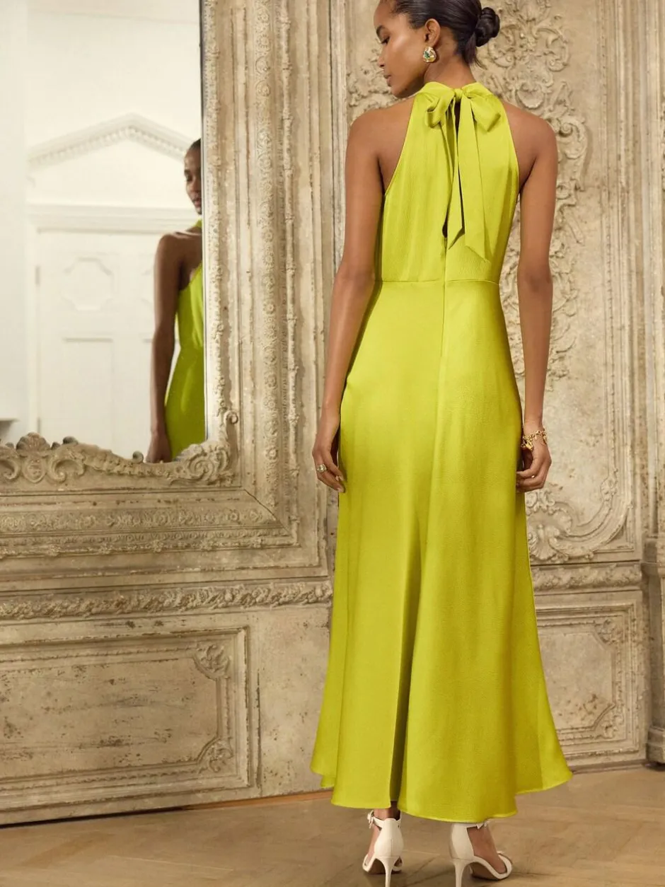Next Lime Green Textured Satin Halter Sleeveless Midi Dress Online