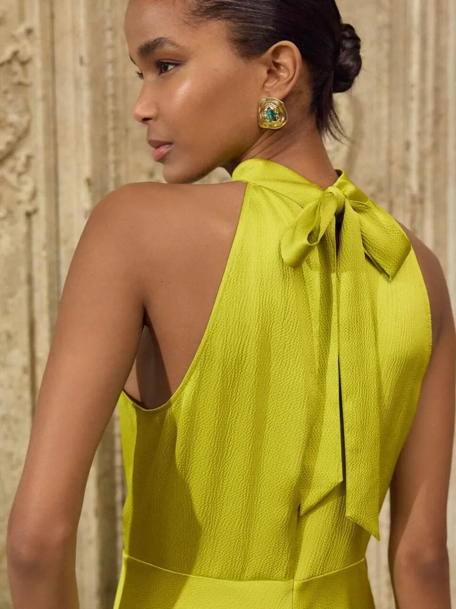 Next Lime Green Textured Satin Halter Sleeveless Midi Dress Online