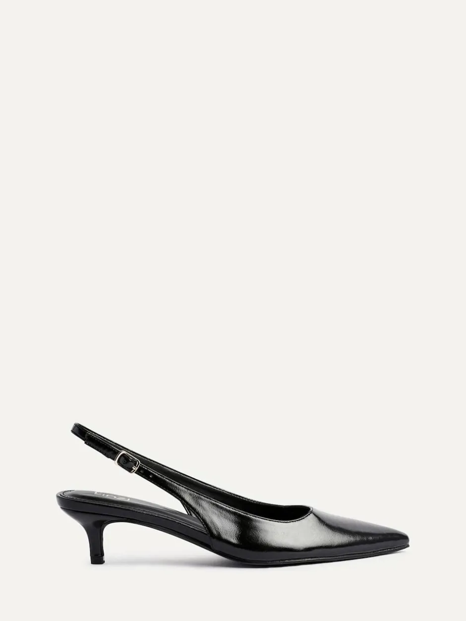 Linzi Elvira Kitten Heel Slingback Courts Black Hot