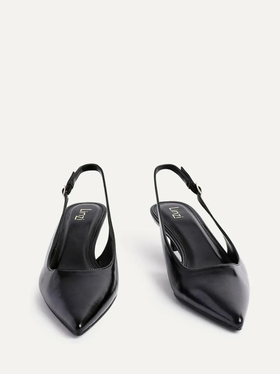 Linzi Elvira Kitten Heel Slingback Courts Black Hot