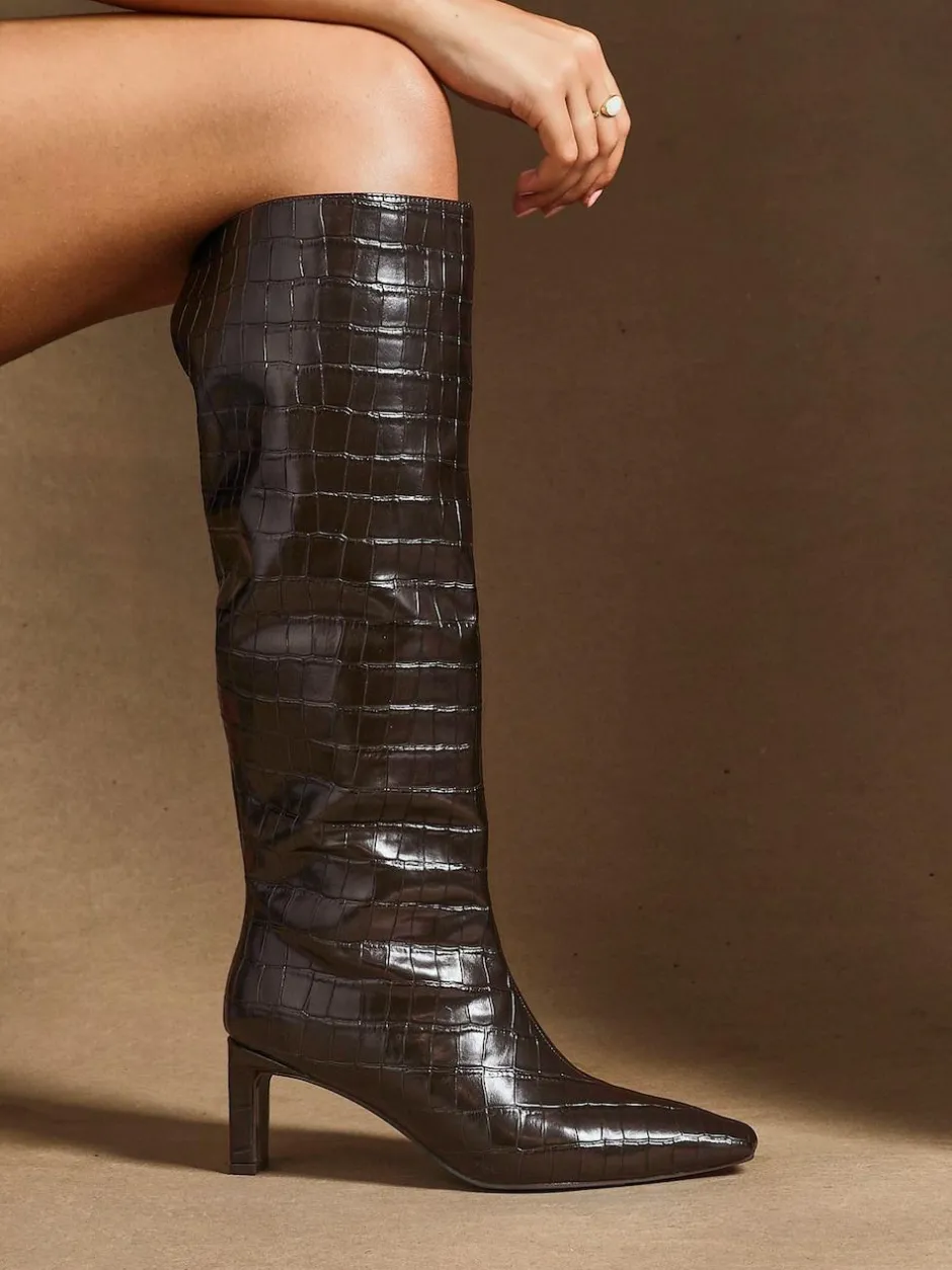 Linzi High Leg Uptown Slim Block Heel High Leg Boots Black Outlet