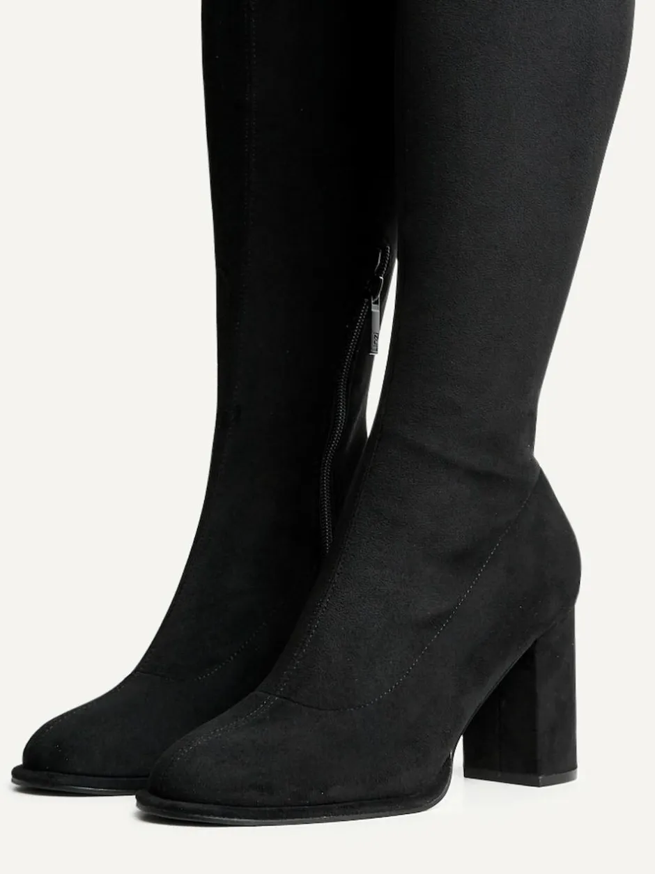 Linzi Black Kylie Stretch High Leg Block Heeled Boots Best