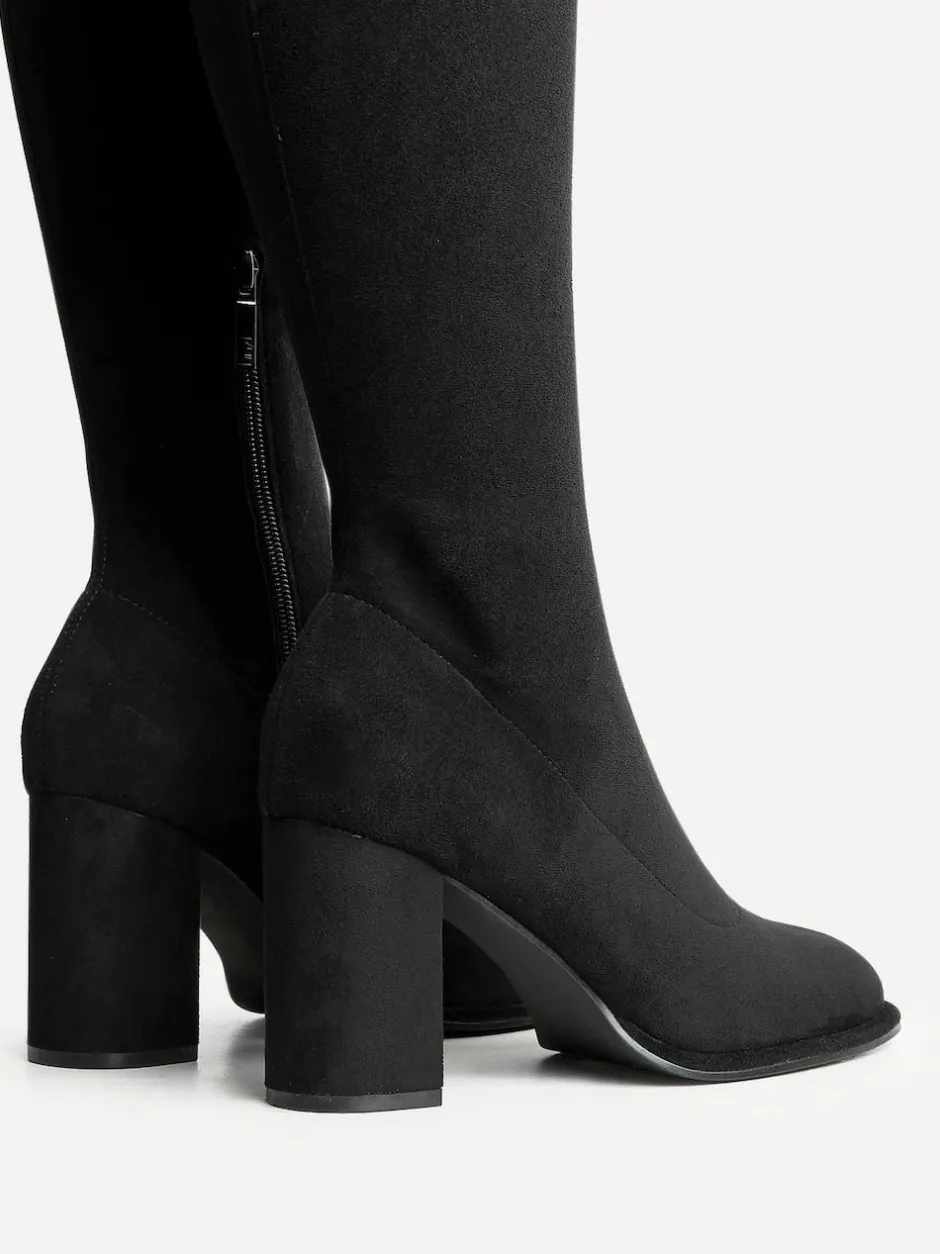 Linzi Black Kylie Stretch High Leg Block Heeled Boots Best