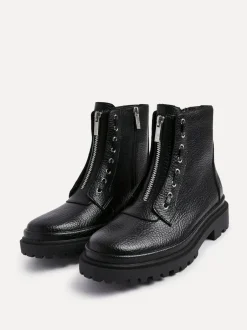 Linzi Black Launch Military Boots With Front Zip Detail Online