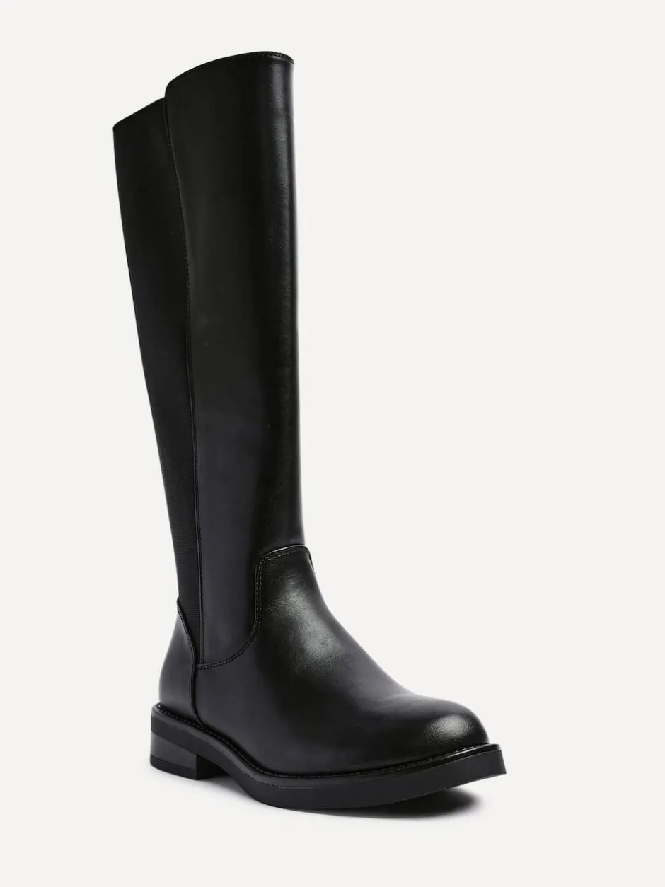 Linzi League High Leg Boots with Gusset Back Black Discount