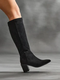 Linzi Levine Block Heeled High Leg Boots Black New