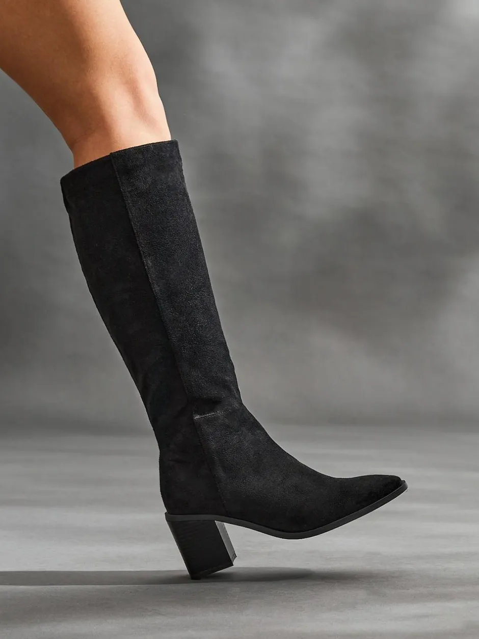 Linzi Levine Block Heeled High Leg Boots Black New