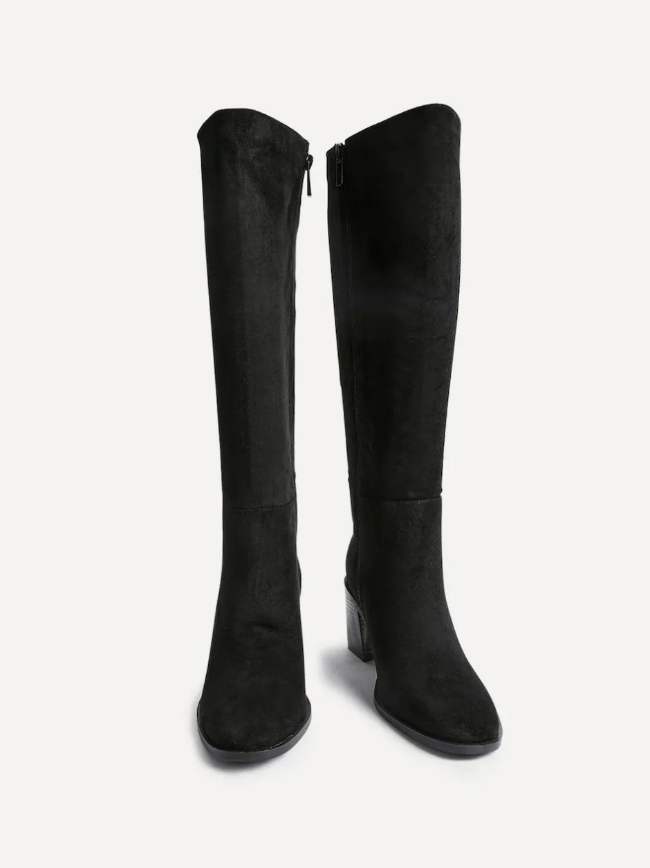 Linzi Levine Block Heeled High Leg Boots Black New