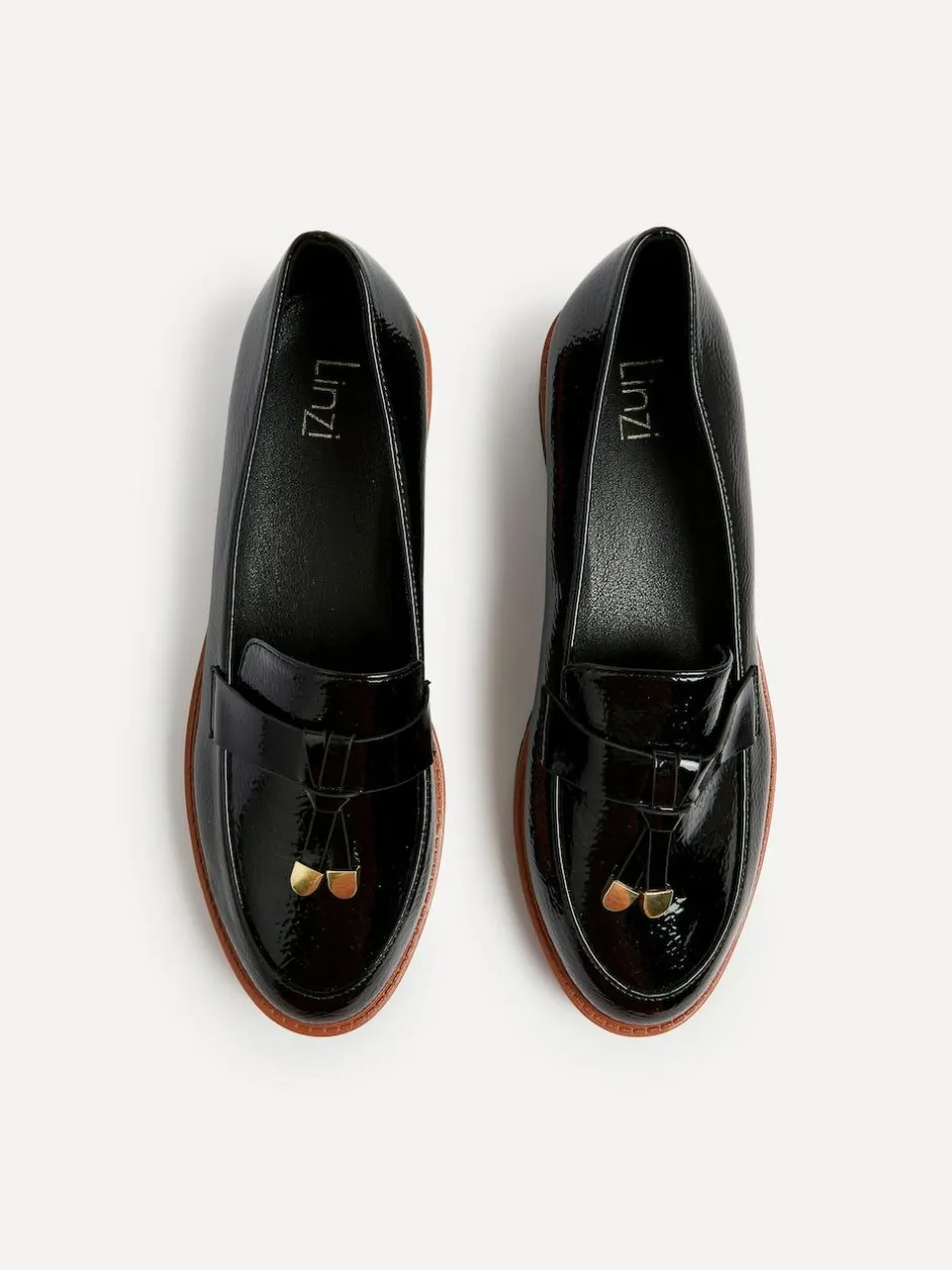Linzi Nancy Patent Loafers With Tassel Detail Black Hot