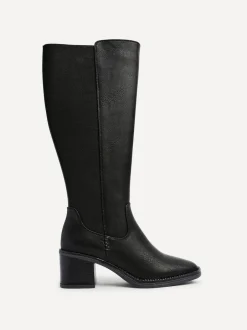 Linzi Reason Block Heel High Leg Boots With Back Stretch Panel Black Hot