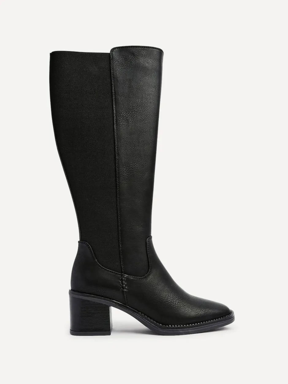 Linzi Reason Block Heel High Leg Boots With Back Stretch Panel Black Hot