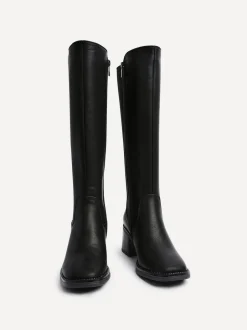 Linzi Reason Block Heel High Leg Boots With Back Stretch Panel Black Hot