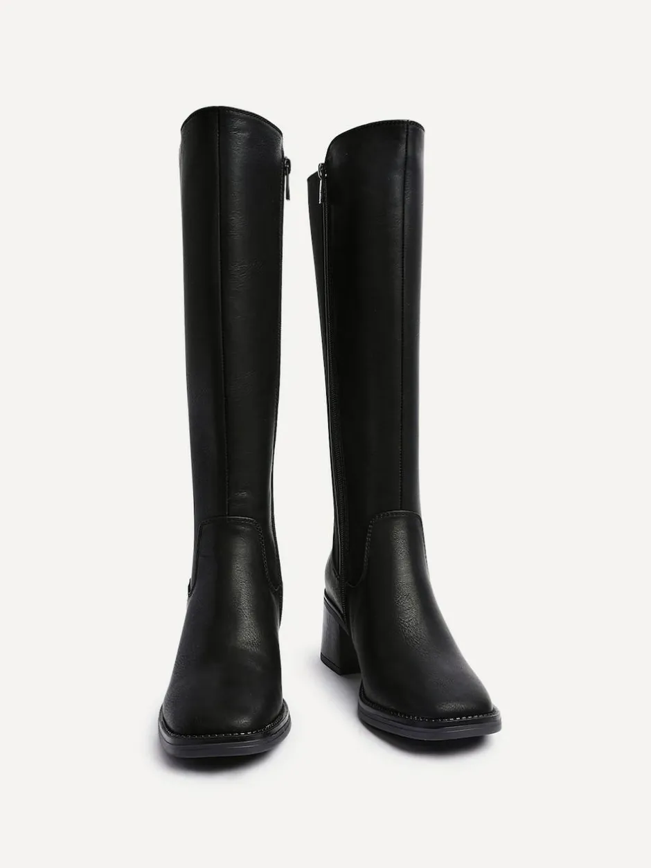 Linzi Reason Block Heel High Leg Boots With Back Stretch Panel Black Hot