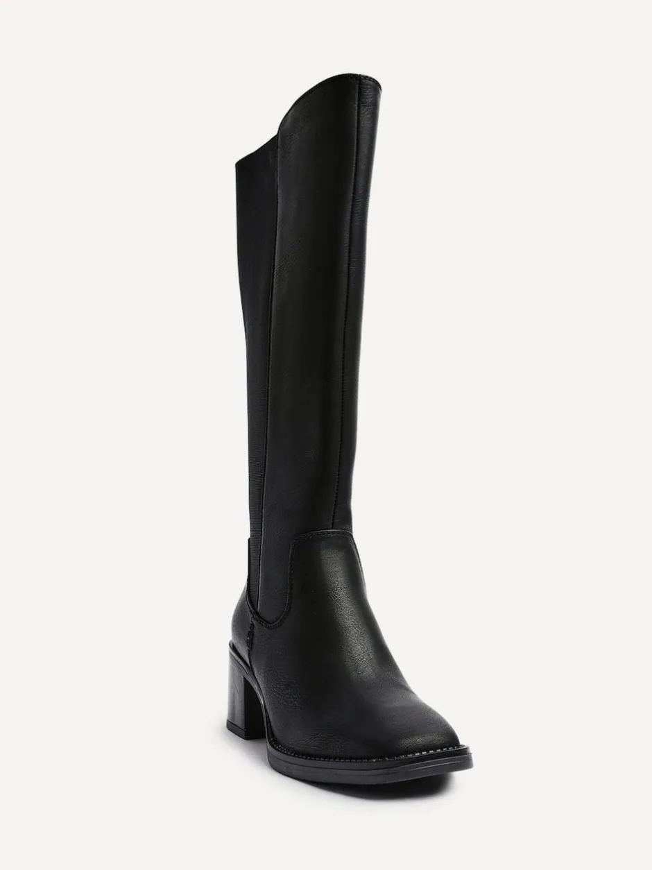 Linzi Reason Block Heel High Leg Boots With Back Stretch Panel Black Hot