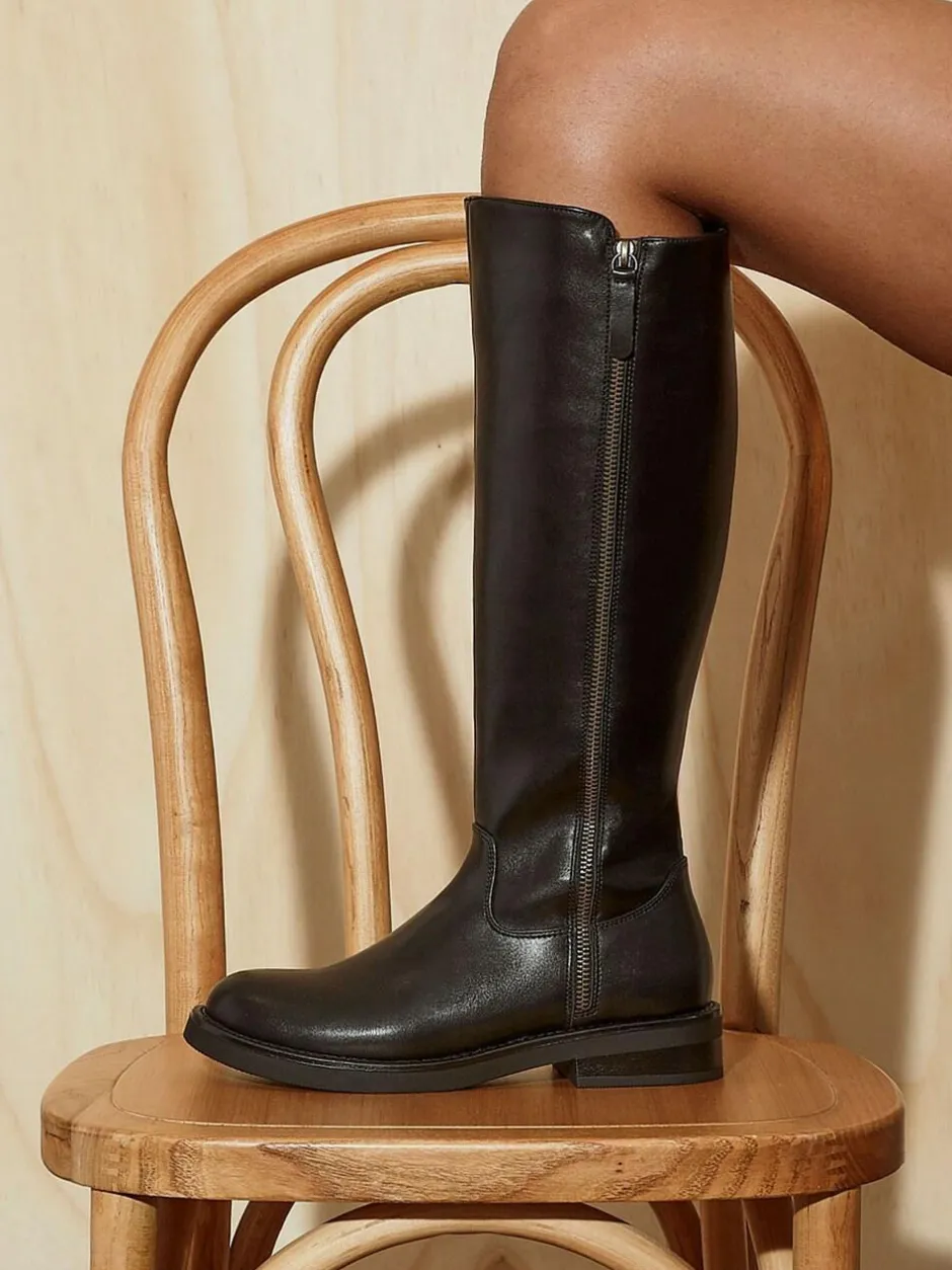 Linzi Black Roam High Leg Boots With Double Zip Detail Best