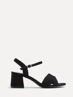 Linzi Vivian Wide Fit Heeled Sandals With Crossover Front Strap Black New