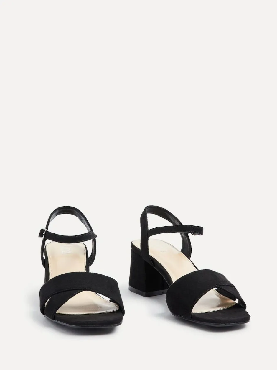 Linzi Vivian Wide Fit Heeled Sandals With Crossover Front Strap Black New