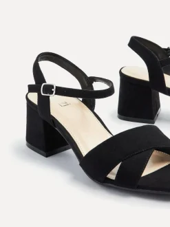 Linzi Vivian Wide Fit Heeled Sandals With Crossover Front Strap Black New