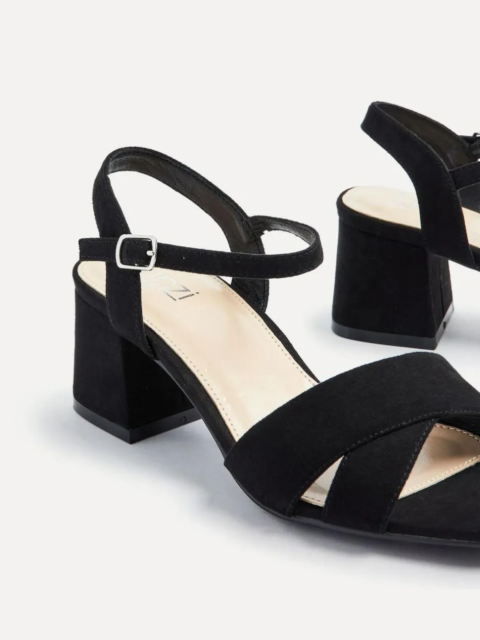 Linzi Vivian Wide Fit Heeled Sandals With Crossover Front Strap Black New