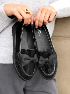 Linzi Black Wide Fit Violetta Classic Slip-On Loafers With Fabric Bow Detail